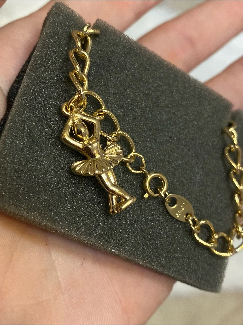 VTG ‘94 NOS Avon Pink Pearl Ballerina Gold Charm Bracelet Deadstock Kids Jewelry